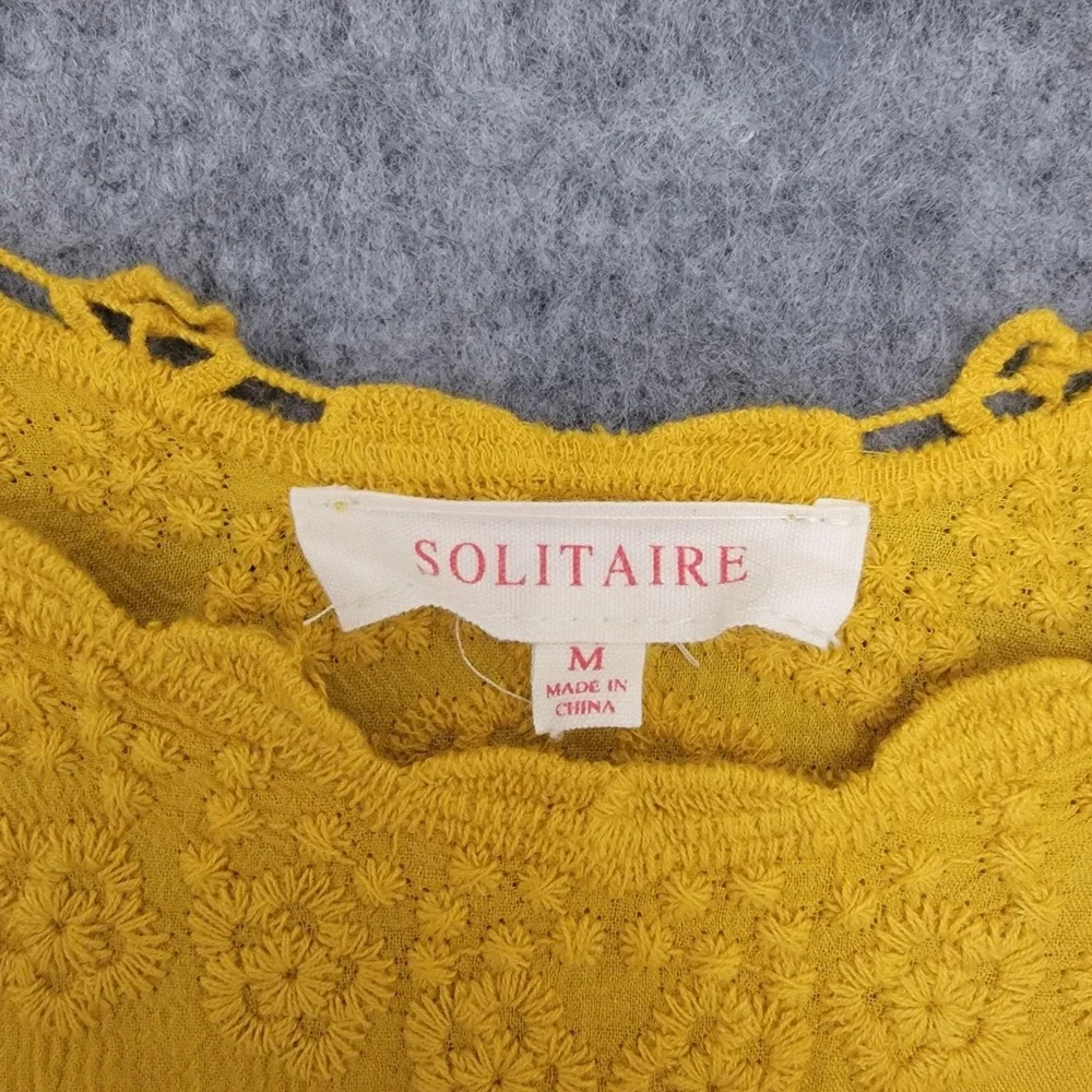 Anthropologie Solitaire Blouse Womens M Yellow Embroidered Boho Peasant Crochet - Picture 5 of 11